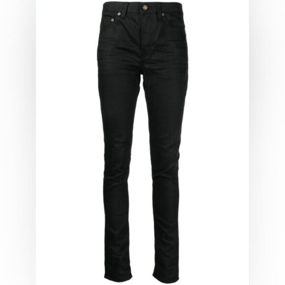 Saint Laurent Paris Luxury Black Rigid Raw Hem Cut Jeans 26